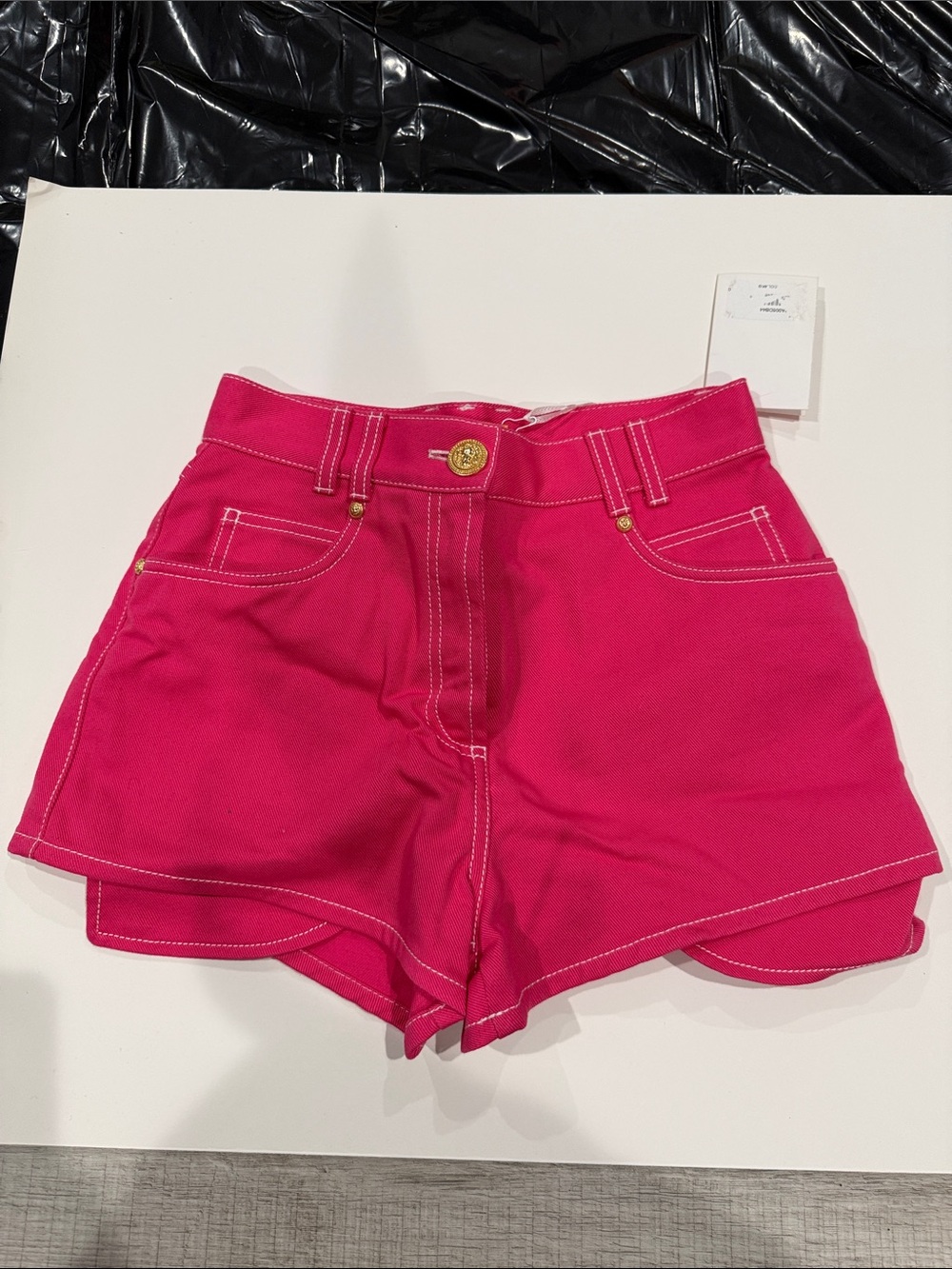 Balmain High-Rise Pink Women’s Shorts with Contrast Stitching